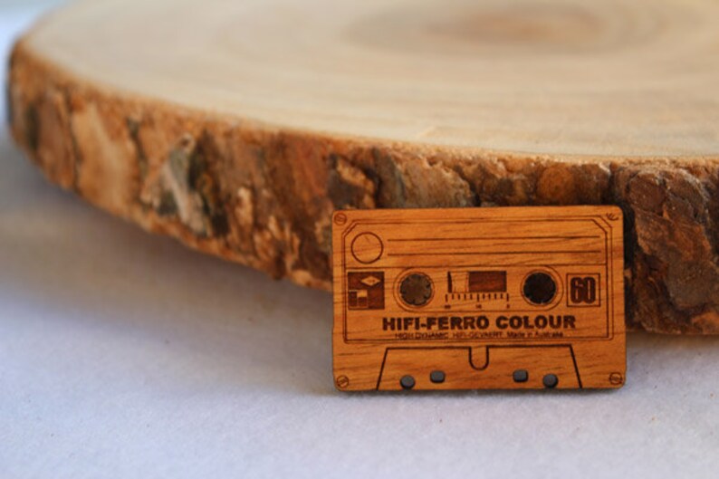 Wood laser cut brooch Retro cassette tape image 2