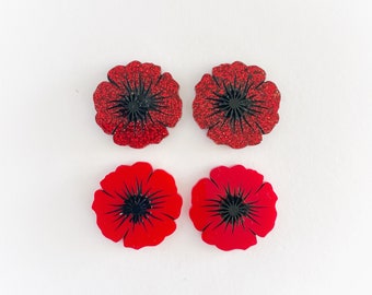 Remembrance Day Range - Poppy Stud Earrings - 2 different colours, Bright Red, Glitter Red
