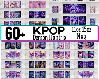 60 KPOP Demon Huntrix Mug Wrap Bundle| 11oz 15oz Sublimation Design | Huntrix Zoey Mira Rumi Mug Wrap | Neon Galaxy Kpop Girl Tumbler Design