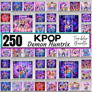 250 Kpop 20oz Tumbler Wrap Png Bundle, Demon Hunters-tumbler, present till Huntrix-fan, Kpop-grupp smal tumbler