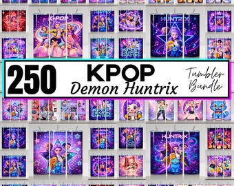 250 Kpop 20oz Tumbler Wrap Png Bundle, Demon Hunters Tumbler, Gift For Huntrix Fan, Kpop Group Skinny Tumbler