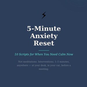 May include: A stack of dark blue books with the title "5-Minute Anxiety Reset" in white text. The book's cover also includes the text "10 Scripts for When You Need Calm Now" and the brand name "CALMWITHIN".