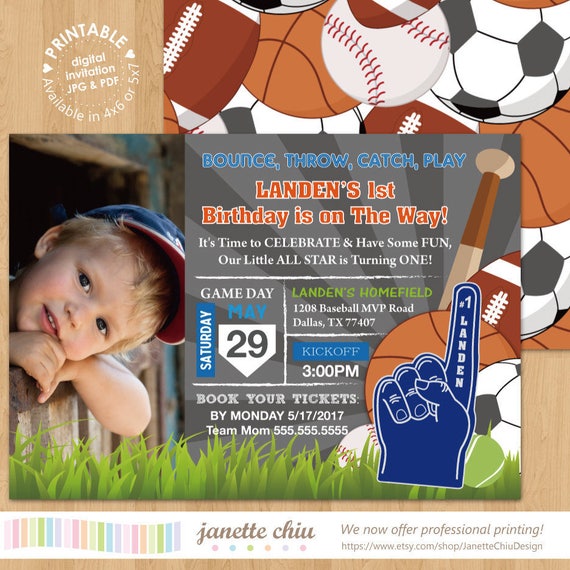 Sports Balls Boy Birthday Party Photo Invitation Digital Etsy