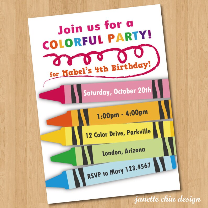 Crayon Birthday Party Photo Invitation Digital Printable or | Etsy