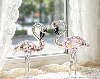 Mundgeblasene Glasflamingo-Figur, rosa Mini-Flamingo-Statue, Glastier-Sammlerstück, Wohnkultur, Kunstglas-Vogelliebhabergeschenk.