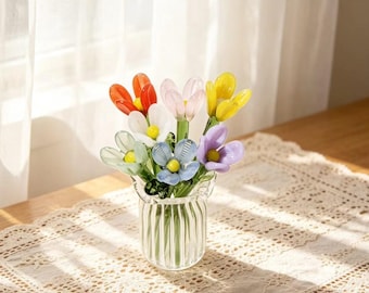 Mundgeblasenes Glas Geburtsmonat Blume, personalisiertes Geburtsblumengeschenk für Mutter, Geburtstagsgeschenk, sinnvolles Andenken, Florales Wohndekor Geschenk