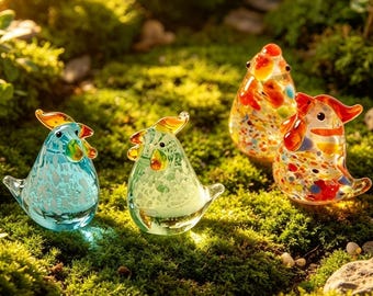 Bunte mundgeblasene Glasküken, Mini-Glashuhn ， DorfDekoration auf dem Bauernhof, Mini-Glaskunst, Fensterregaleinstellung Geschenk, Geschenk für sie
