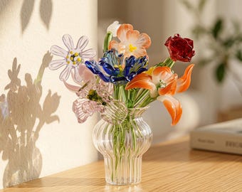 Birth Month Glass Flower Bouquet, Hand Blown Birth Flower, Personalized Birthday Gift for Her, Forever Floral Keepsake