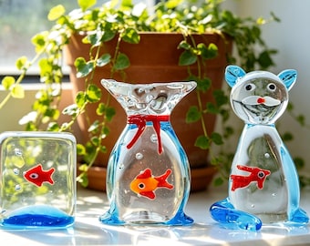Mundgeblasene Glas-Goldfisch-Verzierung - Transparente Mini-Fisch-Skulptur, niedliche Schreibtischdekoration, Geschenk für Ozeanliebhaber