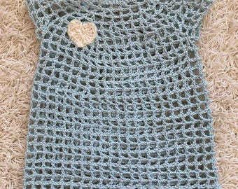 Vestido de bebé de ganchillo color verde menta de algodón, de 1 a 3 meses.