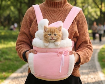 Plush Pet Carrier Backpack, Bunny Ear Design, Hands-Free Travel Bag