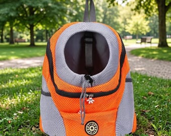 Mochila transportadora transpirable para mascotas, ideal para perros pequeños y gatos, perfecta para viajes y senderismo al aire libre.