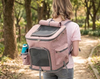 ペット用キャリーバックパック、航空会社承認済み、通気性の良い旅行用バッグ（猫・犬用）