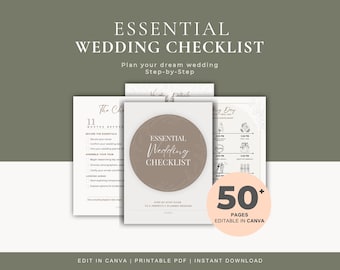 Planificador de bodas digital / Lista de verificación para bodas imprimible / Planificador de bodas editable en Canva / Plantilla de planificación nupcial / Cronograma de bodas