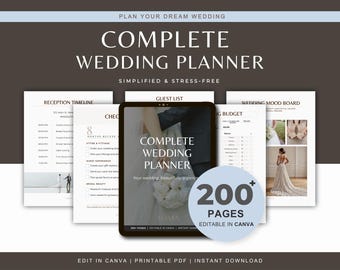 Planificador de bodas / Planificador de bodas editable en Canva / Lista de verificación para bodas en PDF / Organizador nupcial / Carpeta de bodas / Planificador de bodas digital