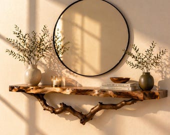 Live Edge houten plank – handgemaakt natuurlijk houten takdecor, rustiek organisch ontwerp