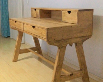 Handmade Solid Wood Writing Desk, Rustic Minimalist Scandinavian Office Furniture