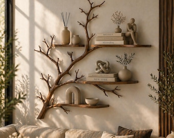 Handgemachtes hölzernes Astregal, natürliche skulpturale Wanddekoration