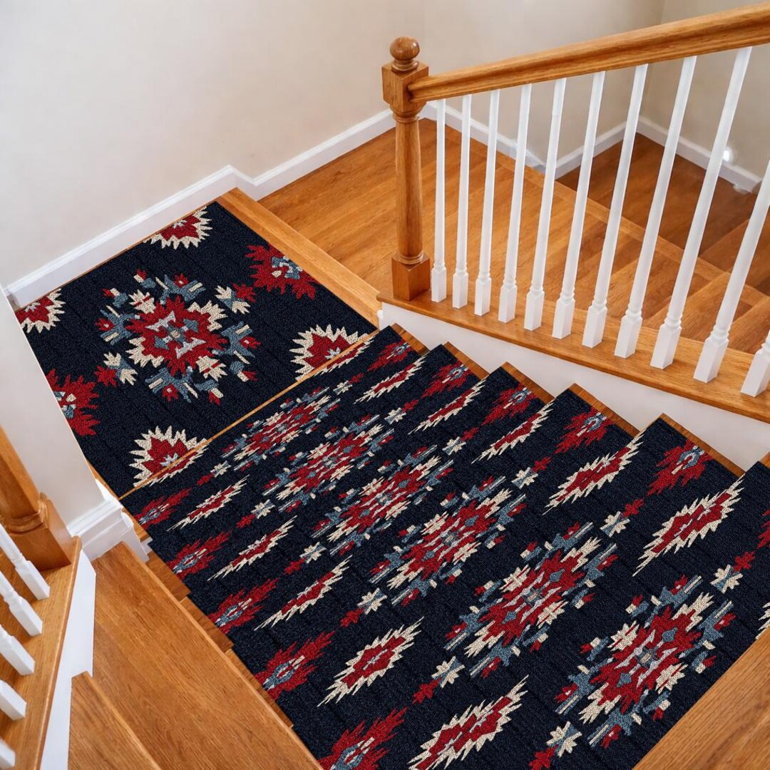 Aztec Stair Mat Set, Southwestern Non Slip Stair Treads, Washable Stair ...