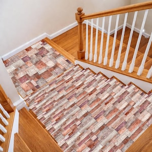 Turkish stair mat set patchwork tiles, Modern non slip stair treads washable, Step rugs pet friendly stair carpet, Runner set decor