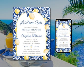 La Dolce Vita a Mediterranean Coastal Bridal Shower Invitation Template (Digital Download)