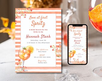 Love at First Spritz Bridal Shower Invitation Template (Digital Download)