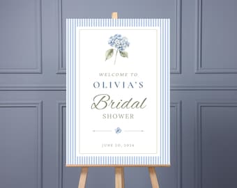 Cartel de bienvenida para despedida de soltera con hortensias azules (descarga digital)