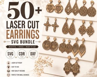 50+ Laser Cut Earrings SVG Bundle | Wooden Earrings Templates | DXF CDR Jewellery Designs
