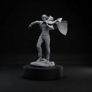 Anime Male Statue | Dramatic Wind-Blown Cape, Barefoot Pose (STL File)