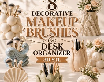 8 Decorative Desk Organizer 3D STL Bundle | Floral, Coastal, Geometric Designs (Digital Download)