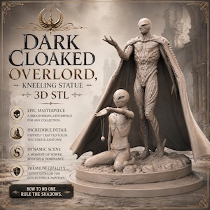 Dark Fantasy Sculpture | Cloaked Overlord, Kneeling Figure, 3D STL File (Digital Download)