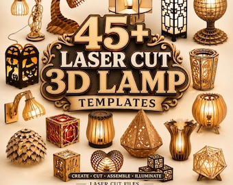 Ponad 45 szablonów lamp 3D wycinanych laserowo | Geometryczne drewniane lampiony (SVG, DXF, CDR)