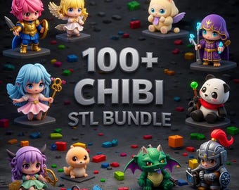 Paquete de más de 100 miniaturas de fantasía estilo chibi en formato STL / Archivos de impresión 3D Kawaii (descarga digital)