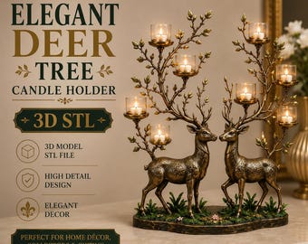 Elegant Deer Tree Decor STL | Forest Themed Candle Holder 3D Printable File (Digital Download)