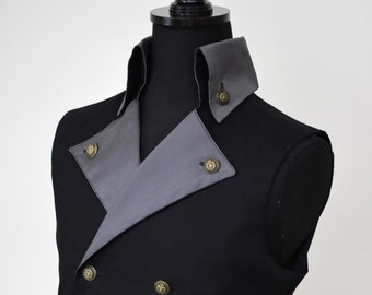 Mens Steampunk Wedding Victorian Vest - Black Pirate Costume Burning Man Festival Halloween Hipster Waist Coat Vest