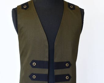 Ready to ship, Mens Steampunk Victorian Vest - Black Green Pirate Costume Burning Man Festival Hipster Wedding Waist Coat Vest