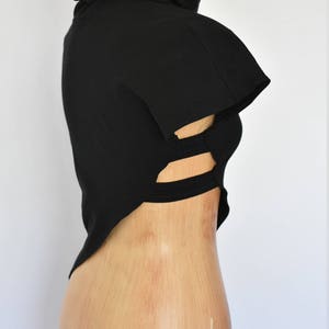 Contemporary Steampunk Asymmetrical Modern Black Top Burning Man Womens Festival Costume Cotton Clothing Cowl Neck image 4