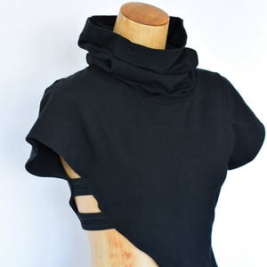 Contemporary Steampunk Asymmetrical Modern Black Top Burning Man Womens Festival Costume Cotton Clothing Cowl Neck image 1