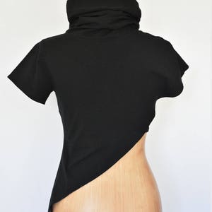 Contemporary Steampunk Asymmetrical Modern Black Top Burning Man Womens Festival Costume Cotton Clothing Cowl Neck image 5