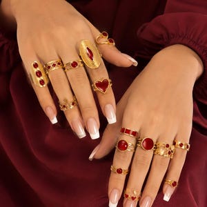 Vintage Red  Adjustable Rings, Maroon Gold Stainless Steel Open Ring, Minimalist Statement Ring, Cute Stackable Jewelry Gift for Women