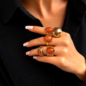 Irregular Vintage Gold Ring 5PCS Set for Women, Adjustable Chunky Statement Rings, Brown Acrylic Handmade Stone Jewelry, Boho Fashion Gift
