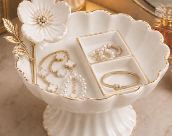 Bandeja de joyería floral de lujo STL / Elegante organizador de tocador de cerámica para impresión 3D (descarga digital)