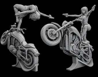 Female Spy Action Diorama STL | Motorcycle Stunt Scene 3D Print Model (Digital Download)