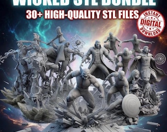Paquete STL inspirado en Wicked / Más de 30 figuras de acción de superhéroes de fantasía (descarga digital)