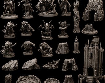 Paquete STL inspirado en monstruos oscuros / Criaturas fantásticas, terrenos y escenarios (descarga digital)