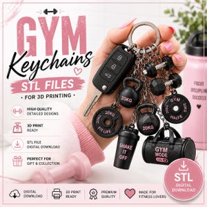 Gymnyckelring STL-paket | Fitness 3D-utskriftsfiler (digital nedladdning)