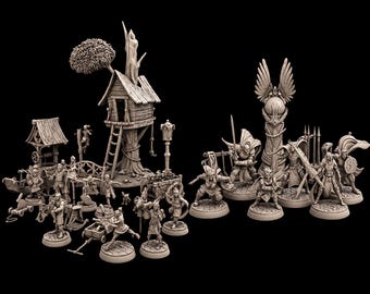 Paquete STL de Aldea Fantástica y Héroes / Miniaturas inspiradas en juegos de rol medievales (Descarga digital)