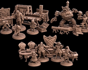 Paquete STL de taller y taberna de enanos / Conjunto inspirado en artesanos e ingenieros de fantasía (descarga digital)