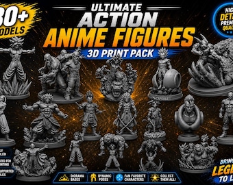 Paquete de figuras de acción de anime en formato STL / Más de 80 personajes de lucha dinámicos (descarga digital)