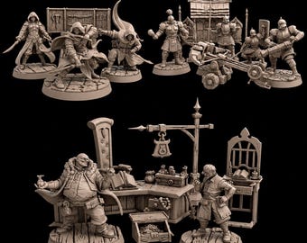 Paquete de archivos STL de miniaturas para juegos de rol de fantasía / Personajes medievales y armas de asedio (descarga digital)